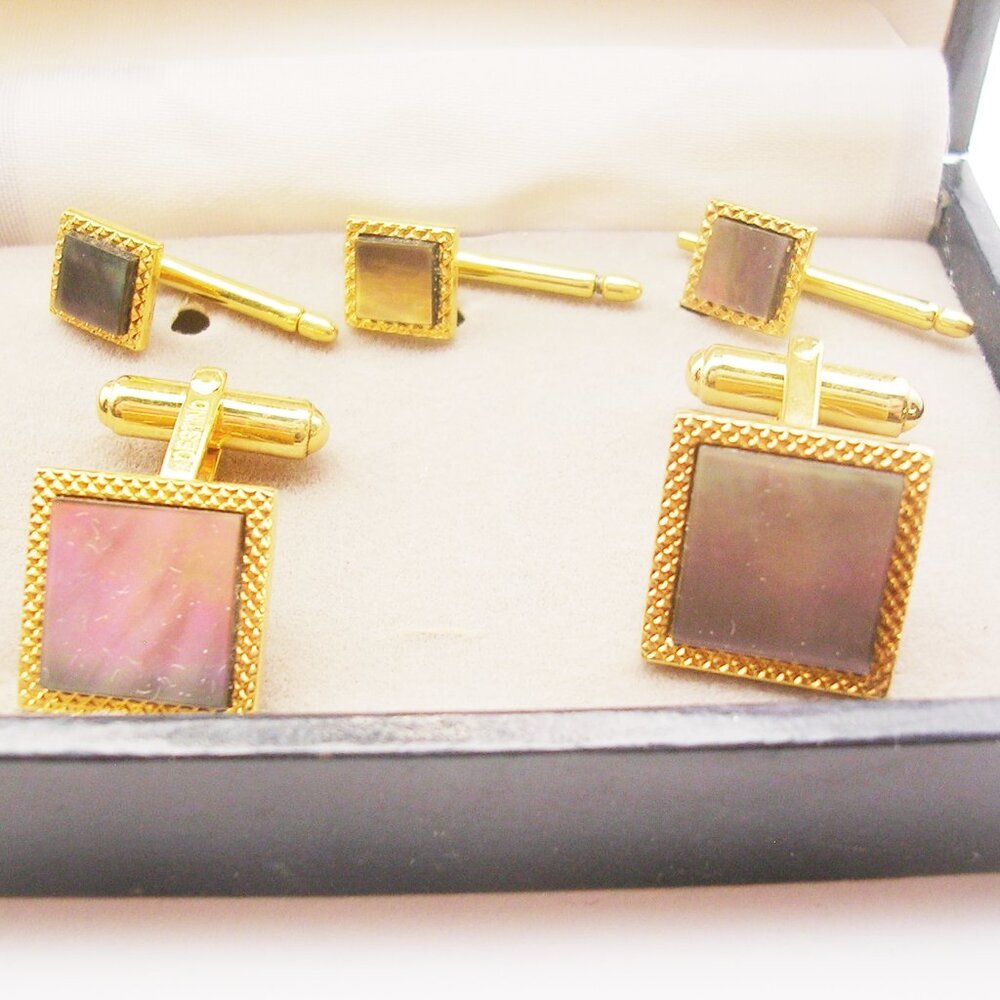 Mauve Mother of Pearl Cufflinks Tuxedo Studs Waistcoat Button Set by Destino